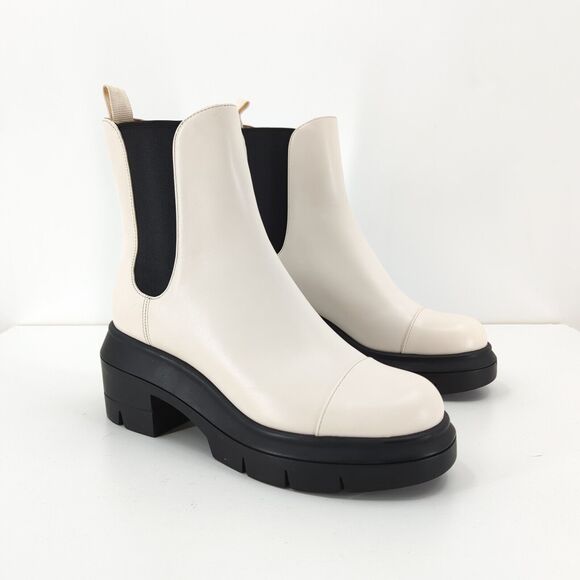 STUART WEITZMAN Women 4.5 C Norah Boots Bootie White Ankle Chelsea Lug Sole NEW - Picture 1 of 9